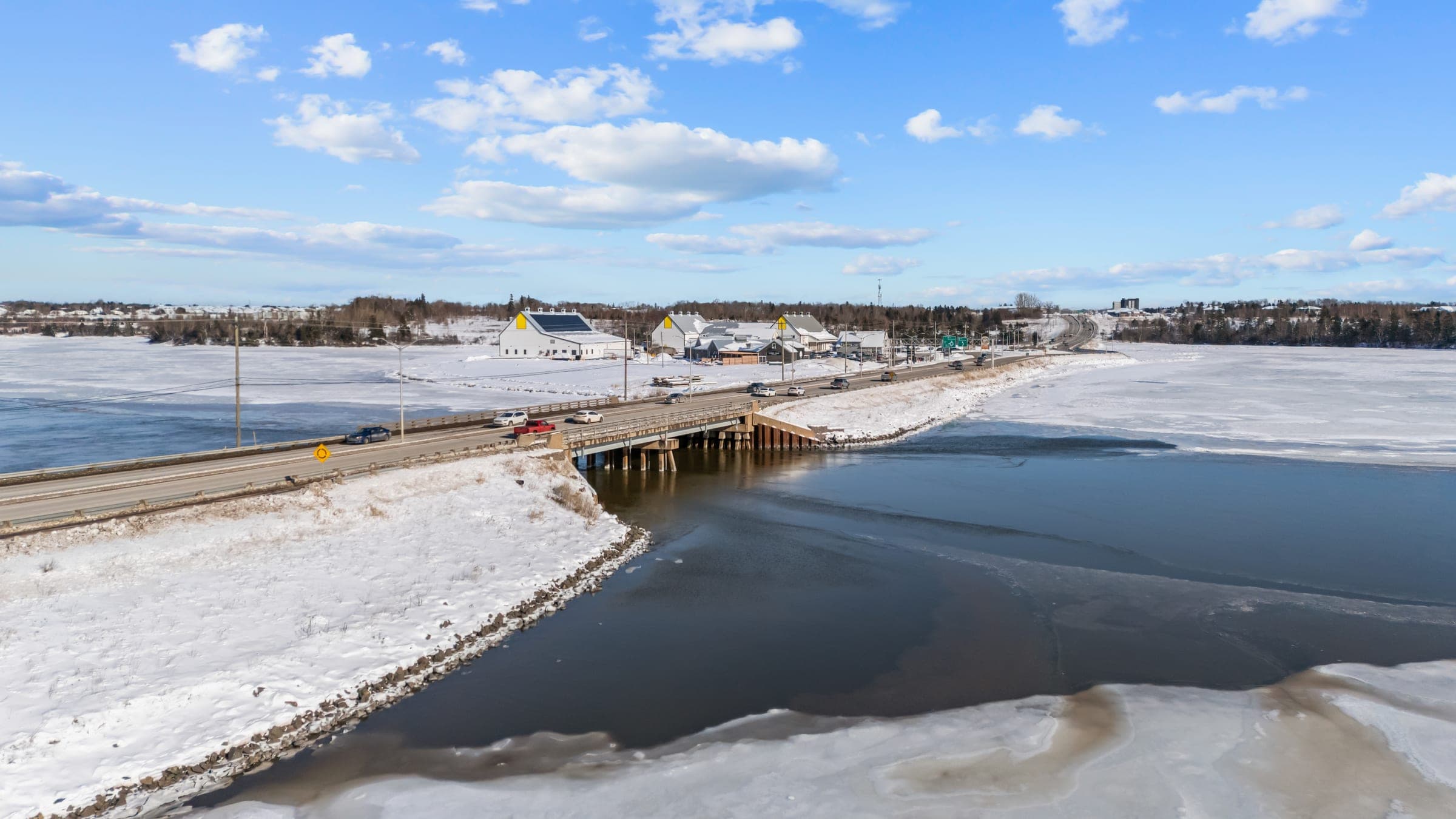 Aerial view of the Cornwall Causeway with North River — 522 Capital Drive