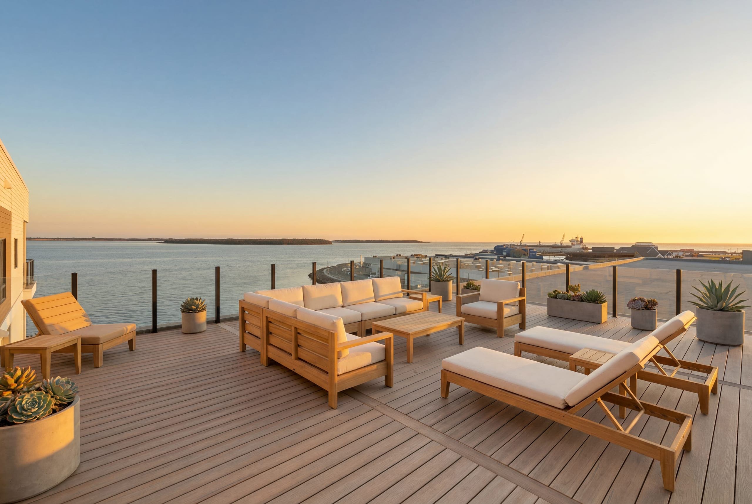 Rooftop terrace at The Boardwalk overlooking Summerside harbour